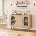 CuisinSmart Sideboard Buffet Cabinet with 2 Fluted Glass Doors&3 Drawers, Farmhouse Accent Coffee Bar with Adjustable Shelves for Kitchen Living Room