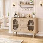 CuisinSmart Sideboard Buffet Cabinet with 2 Fluted Glass Doors&3 Drawers, Farmhouse Accent Coffee Bar with Adjustable Shelves for Kitchen Living Room