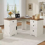 Bureau de direction en L de 60 pouces avec tiroirs de classement, armoire de rangement réglable et poste de travail informatique d'angle pour bureau à domicile