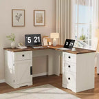 Bureau de direction en L de 60 pouces avec tiroirs de classement, armoire de rangement réglable et poste de travail informatique d'angle pour bureau à domicile