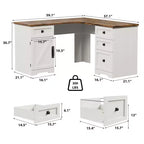 Bureau de direction en L de 60 pouces avec tiroirs de classement, armoire de rangement réglable et poste de travail informatique d'angle pour bureau à domicile