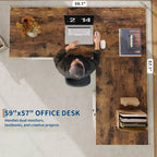 Bureau de direction en L de 60 pouces avec tiroirs de classement, armoire de rangement réglable et poste de travail informatique d'angle pour bureau à domicile
