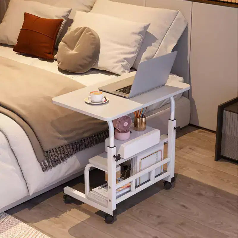 Bureau portable roulant sur roulettes, bureau d'ordinateur mobile pour petit espace, petit bureau debout, hauteur réglable, étagères de rangement, pour bureau à domicile ou étude