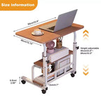 Bureau portable roulant sur roulettes, bureau d'ordinateur mobile pour petit espace, petit bureau debout, hauteur réglable, étagères de rangement, pour bureau à domicile ou étude
