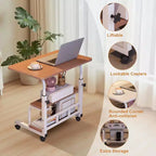 Bureau portable roulant sur roulettes, bureau d'ordinateur mobile pour petit espace, petit bureau debout, hauteur réglable, étagères de rangement, pour bureau à domicile ou étude