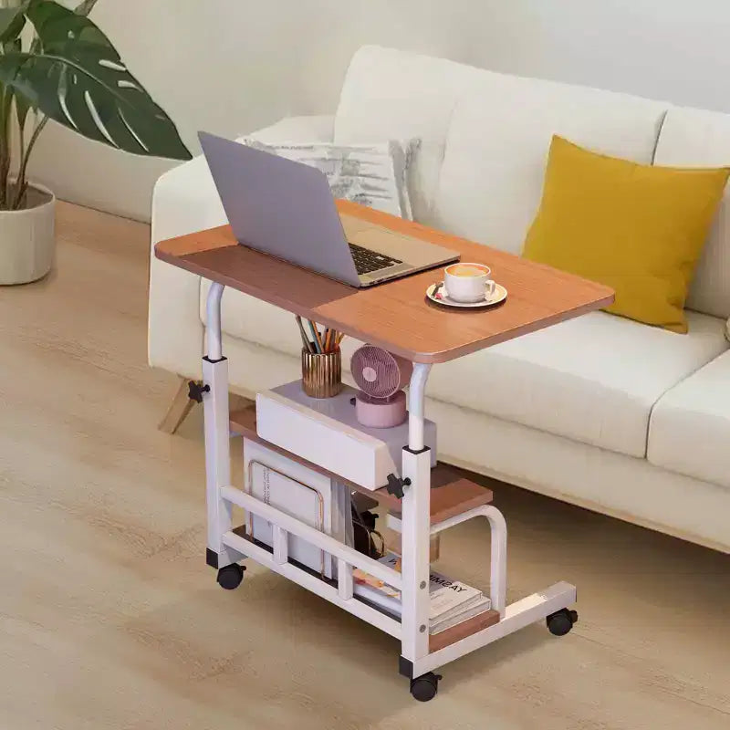 Bureau portable roulant sur roulettes, bureau d'ordinateur mobile pour petit espace, petit bureau debout, hauteur réglable, étagères de rangement, pour bureau à domicile ou étude