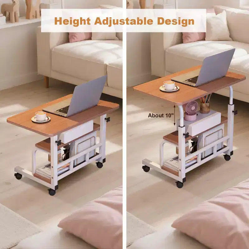 Bureau portable roulant sur roulettes, bureau d'ordinateur mobile pour petit espace, petit bureau debout, hauteur réglable, étagères de rangement, pour bureau à domicile ou étude