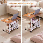 Bureau portable roulant sur roulettes, bureau d'ordinateur mobile pour petit espace, petit bureau debout, hauteur réglable, étagères de rangement, pour bureau à domicile ou étude