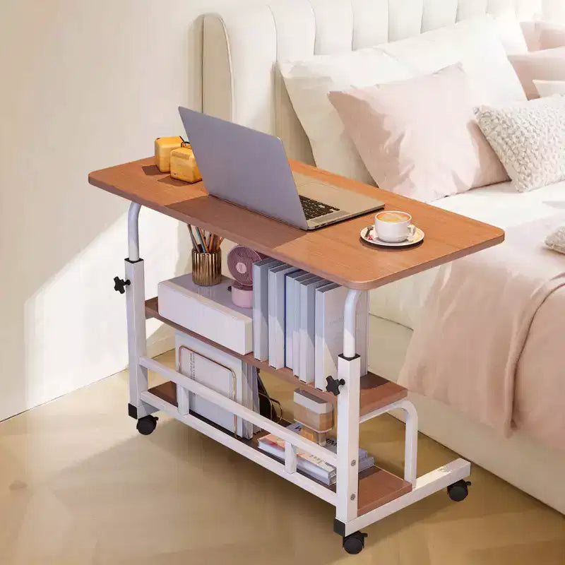 Bureau portable roulant sur roulettes, bureau d'ordinateur mobile pour petit espace, petit bureau debout, hauteur réglable, étagères de rangement, pour bureau à domicile ou étude