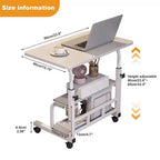 Bureau portable roulant sur roulettes, bureau d'ordinateur mobile pour petit espace, petit bureau debout, hauteur réglable, étagères de rangement, pour bureau à domicile ou étude