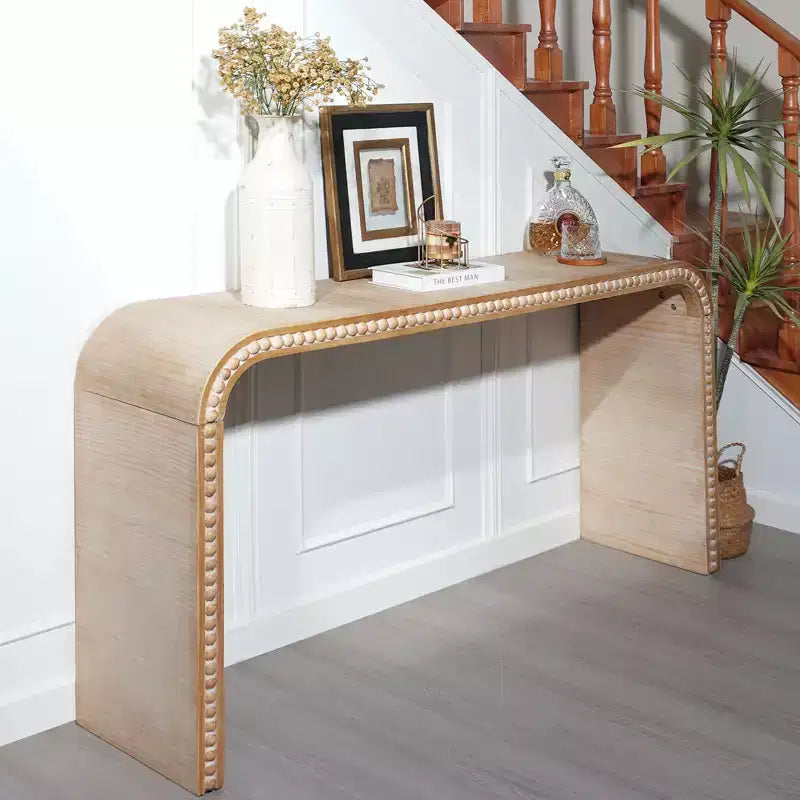 Table d'entrée Okak 59IN style cascade avec perles en bois, console au design minimaliste, table d'appoint pour couloir, salon, naturel
