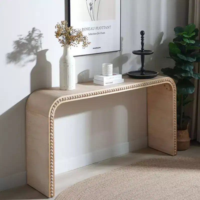 Table d'entrée Okak 59IN style cascade avec perles en bois, console au design minimaliste, table d'appoint pour couloir, salon, naturel