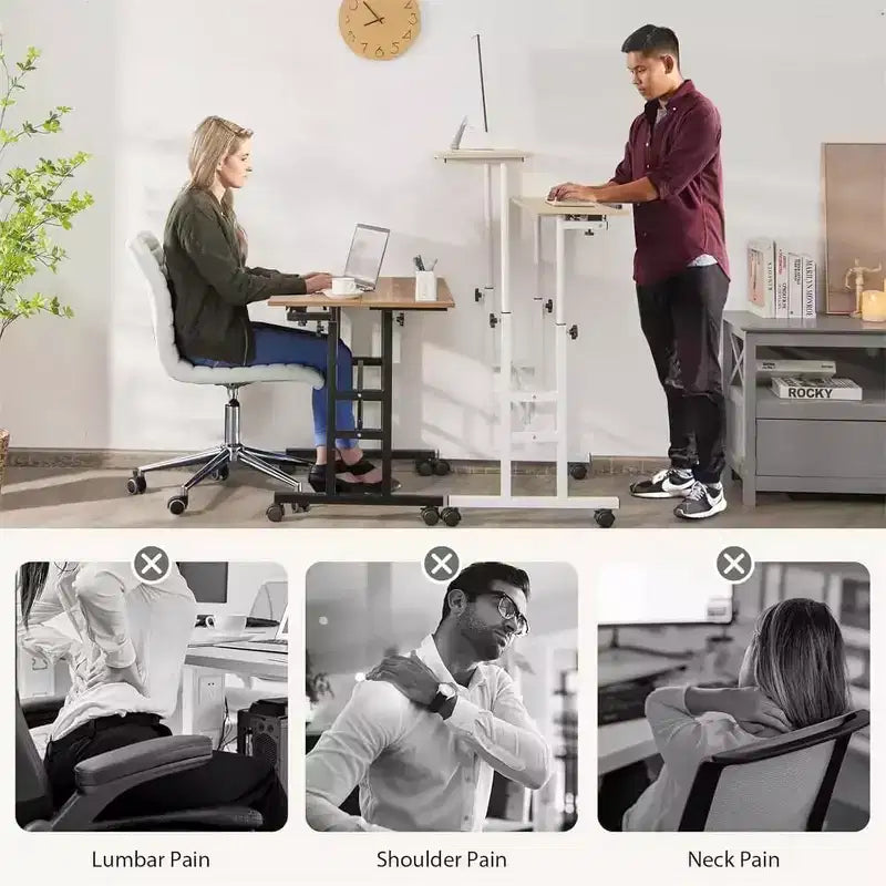 Bureau debout mobile – Poste de travail à 2 niveaux réglable en hauteur avec roulettes pour la maison/le bureau