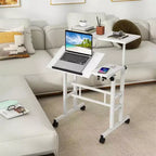 Bureau debout mobile – Poste de travail à 2 niveaux réglable en hauteur avec roulettes pour la maison/le bureau