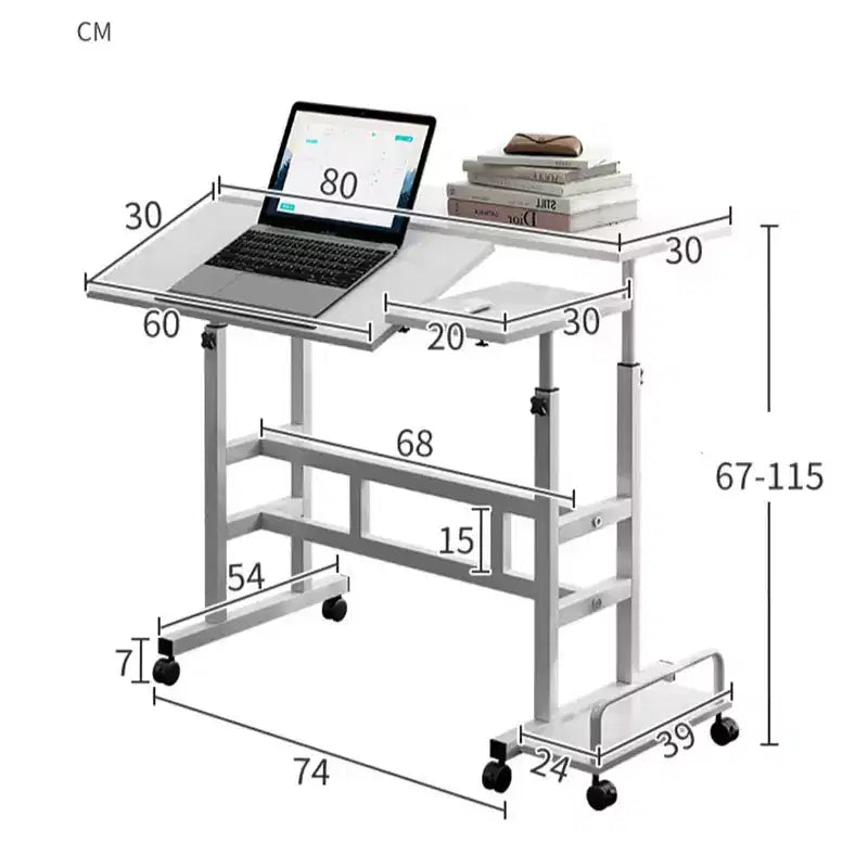 Bureau debout mobile – Poste de travail à 2 niveaux réglable en hauteur avec roulettes pour la maison/le bureau