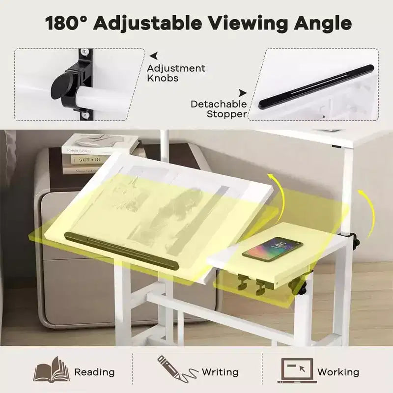 Bureau debout mobile – Poste de travail à 2 niveaux réglable en hauteur avec roulettes pour la maison/le bureau