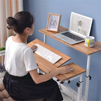 Bureau debout mobile – Poste de travail à 2 niveaux réglable en hauteur avec roulettes pour la maison/le bureau