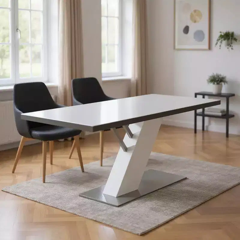 HomeRoots Table à Manger à Piètement Central en Bois et Métal Blanc et Argent 63 po