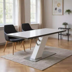 HomeRoots Table à Manger à Piètement Central en Bois et Métal Blanc et Argent 63 po