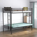 Lit superposé en métal une place et demi avec échelle et garde-corps, le lit inférieur peut être converti en lit de jour, multifonction, noir