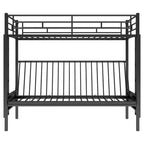 Lit superposé en métal une place et demi avec échelle et garde-corps, le lit inférieur peut être converti en lit de jour, multifonction, noir