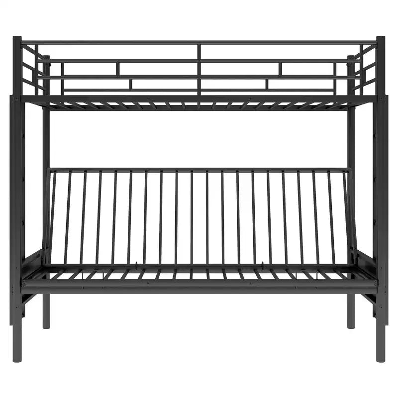 Lit superposé en métal une place et demi avec échelle et garde-corps, le lit inférieur peut être converti en lit de jour, multifonction, noir