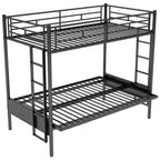 Lit superposé en métal une place et demi avec échelle et garde-corps, le lit inférieur peut être converti en lit de jour, multifonction, noir