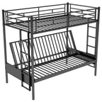 Lit superposé en métal une place et demi avec échelle et garde-corps, le lit inférieur peut être converti en lit de jour, multifonction, noir
