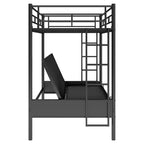 Lit superposé en métal une place et demi avec échelle et garde-corps, le lit inférieur peut être converti en lit de jour, multifonction, noir