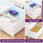 Besiost 66-73 Bureau réversible en L avec station de charge, bureau d'ordinateur pour bureau à domicile avec lumières LED et tiroirs