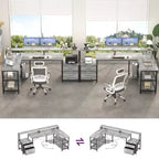 Besiost 66-73 Bureau réversible en L avec station de charge, bureau d'ordinateur pour bureau à domicile avec lumières LED et tiroirs