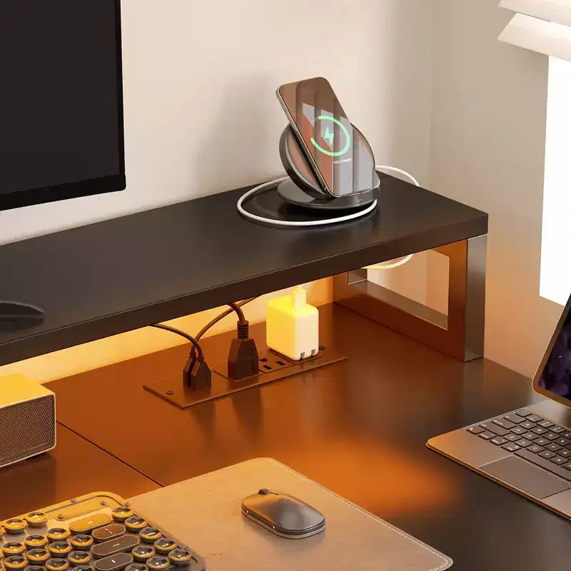 Besiost 66-73 Bureau réversible en L avec station de charge, bureau d'ordinateur pour bureau à domicile avec lumières LED et tiroirs