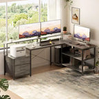 Besiost 66-73 Bureau réversible en L avec station de charge, bureau d'ordinateur pour bureau à domicile avec lumières LED et tiroirs