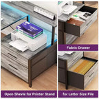 Besiost 66-73 Bureau réversible en L avec station de charge, bureau d'ordinateur pour bureau à domicile avec lumières LED et tiroirs