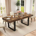 Zevemomo 63-78.7 Expandable Farmhouse Table, 6-10 Seater with Metal Track & Tapered U-Legs, Rustic Brown Rectangular Table for Dining Room & Office