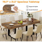 Zevemomo 63-78.7 Table de ferme extensible, 6-10 places avec glissières métalliques et pieds coniques en U, table rectangulaire marron rustique pour salle à manger et bureau