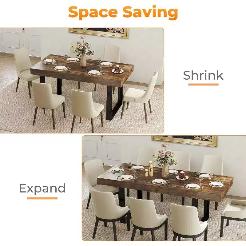 Zevemomo 63-78.7 Table de ferme extensible, 6-10 places avec glissières métalliques et pieds coniques en U, table rectangulaire marron rustique pour salle à manger et bureau