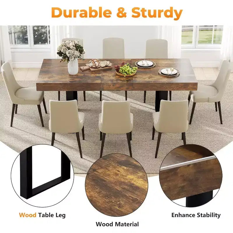 Zevemomo 63-78.7 Table de ferme extensible, 6-10 places avec glissières métalliques et pieds coniques en U, table rectangulaire marron rustique pour salle à manger et bureau