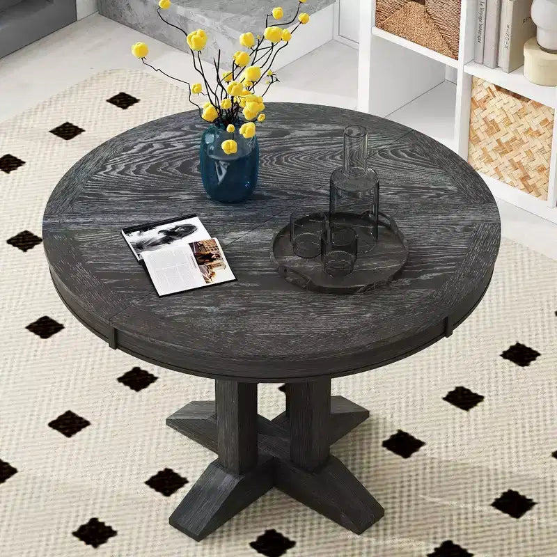 Okak 56IN Table à manger ronde extensible style ferme, Table ronde avec piédestal robuste, Table pliante pour cuisine, salle à manger