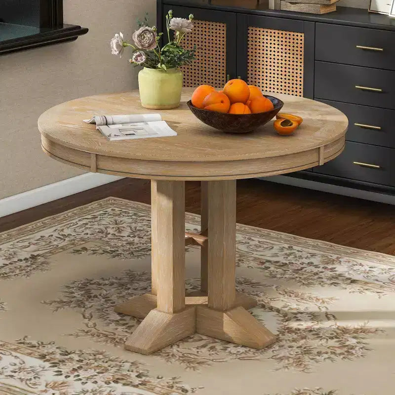 Okak 56IN Table à manger ronde extensible style ferme, Table ronde avec piédestal robuste, Table pliante pour cuisine, salle à manger