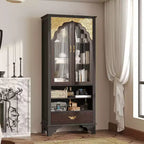 Meuble de rangement bibliothèque garde-manger de luxe vintage Famapy : Sculptures complexes, accents dorés, portes vitrées - Sublimez votre espace