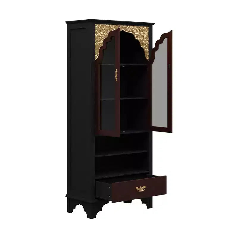 Meuble de rangement bibliothèque garde-manger de luxe vintage Famapy : Sculptures complexes, accents dorés, portes vitrées - Sublimez votre espace