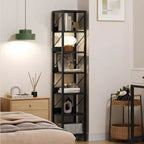 Bibliothèque Étroite Haute Étagère de Rangement Mince 6 Niveaux Étagères sur Pied Cadre Métallique Rustique Présentoirs Industriels pour Chambre