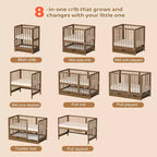 JOYMOR Lit de Bébé Convertible 8 en 1 avec Tiroir, Inclut 2 Matelas, Se Convertit en Moïse, Lit d'Appoint, Lit de Bébé Pleine Taille, Lit de Jour, Lit pour Tout-Petit et Parc de Jeu