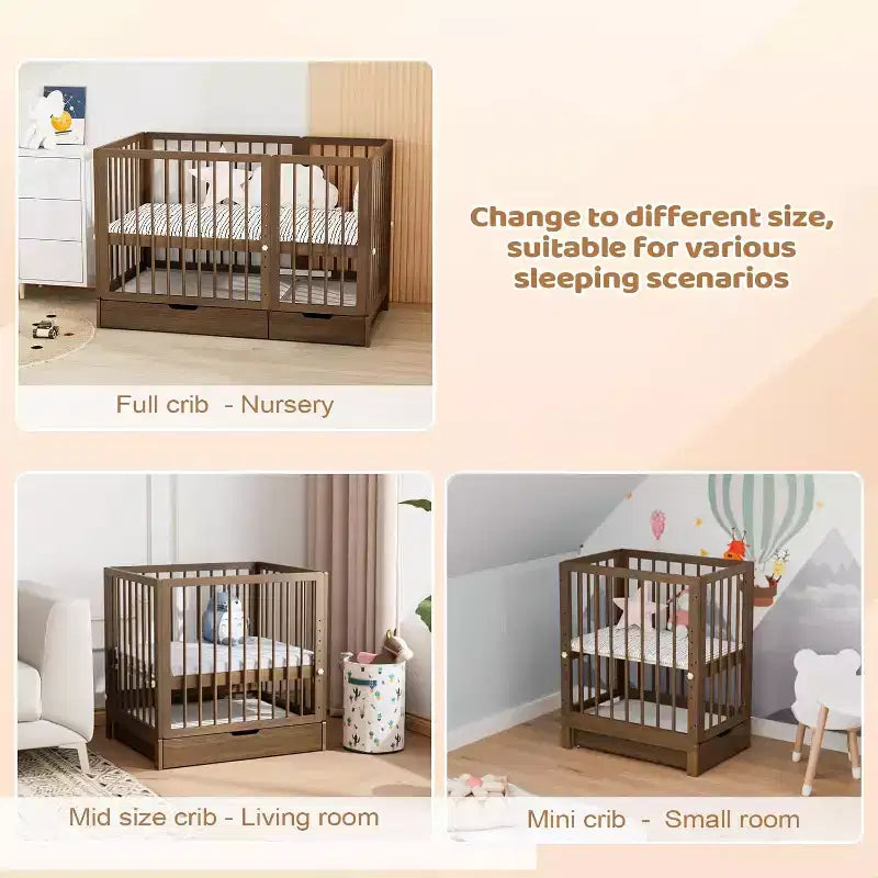 JOYMOR Lit de Bébé Convertible 8 en 1 avec Tiroir, Inclut 2 Matelas, Se Convertit en Moïse, Lit d'Appoint, Lit de Bébé Pleine Taille, Lit de Jour, Lit pour Tout-Petit et Parc de Jeu