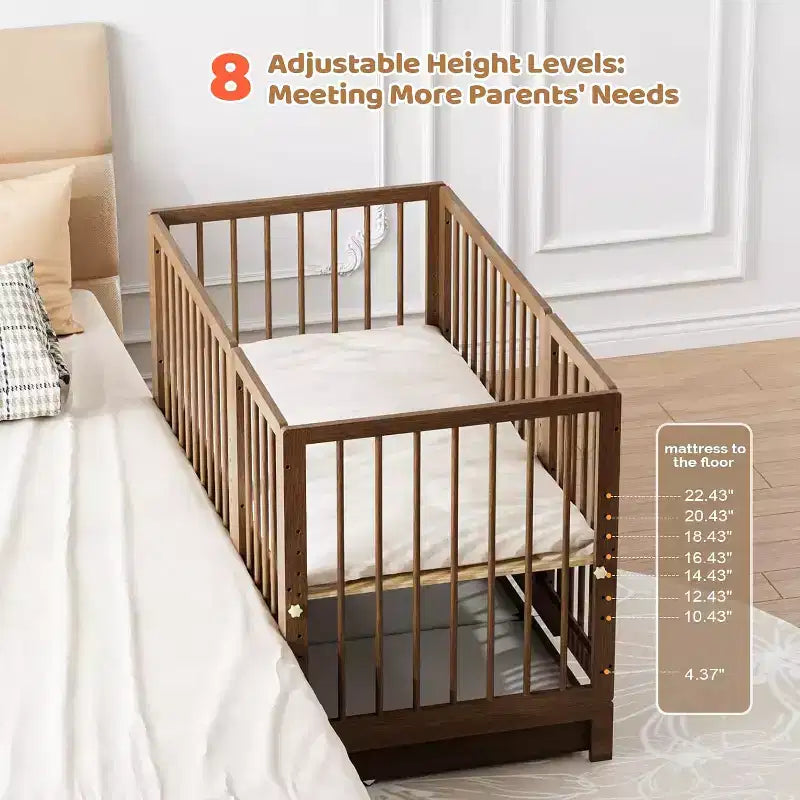JOYMOR Lit de Bébé Convertible 8 en 1 avec Tiroir, Inclut 2 Matelas, Se Convertit en Moïse, Lit d'Appoint, Lit de Bébé Pleine Taille, Lit de Jour, Lit pour Tout-Petit et Parc de Jeu