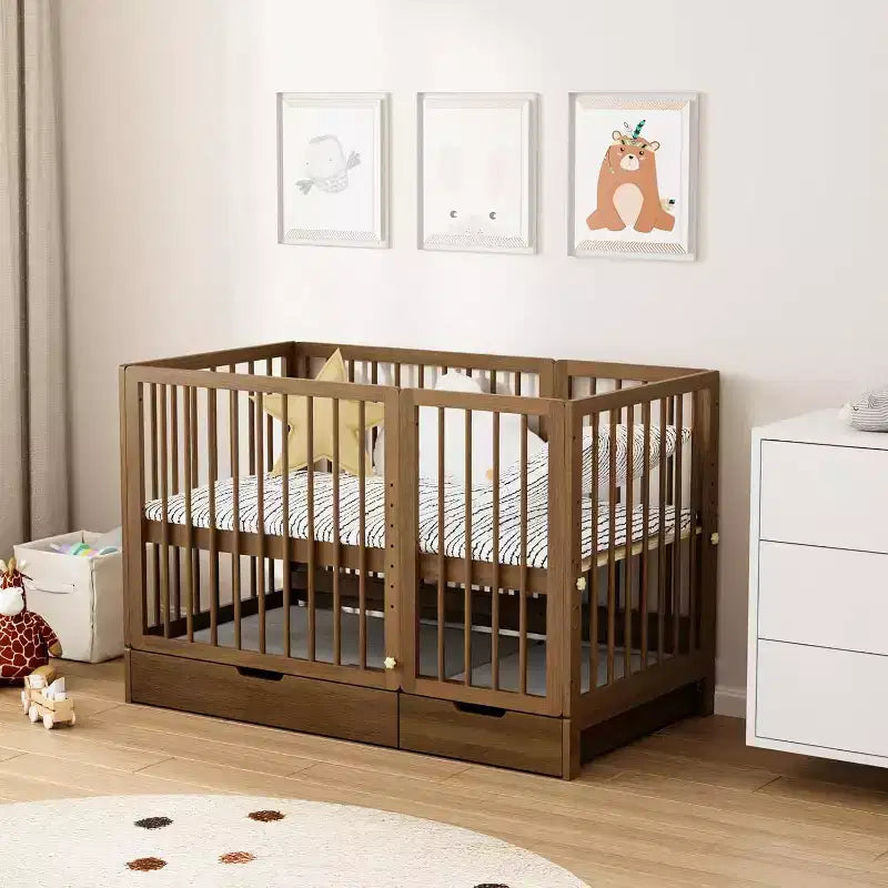 JOYMOR Lit de Bébé Convertible 8 en 1 avec Tiroir, Inclut 2 Matelas, Se Convertit en Moïse, Lit d'Appoint, Lit de Bébé Pleine Taille, Lit de Jour, Lit pour Tout-Petit et Parc de Jeu