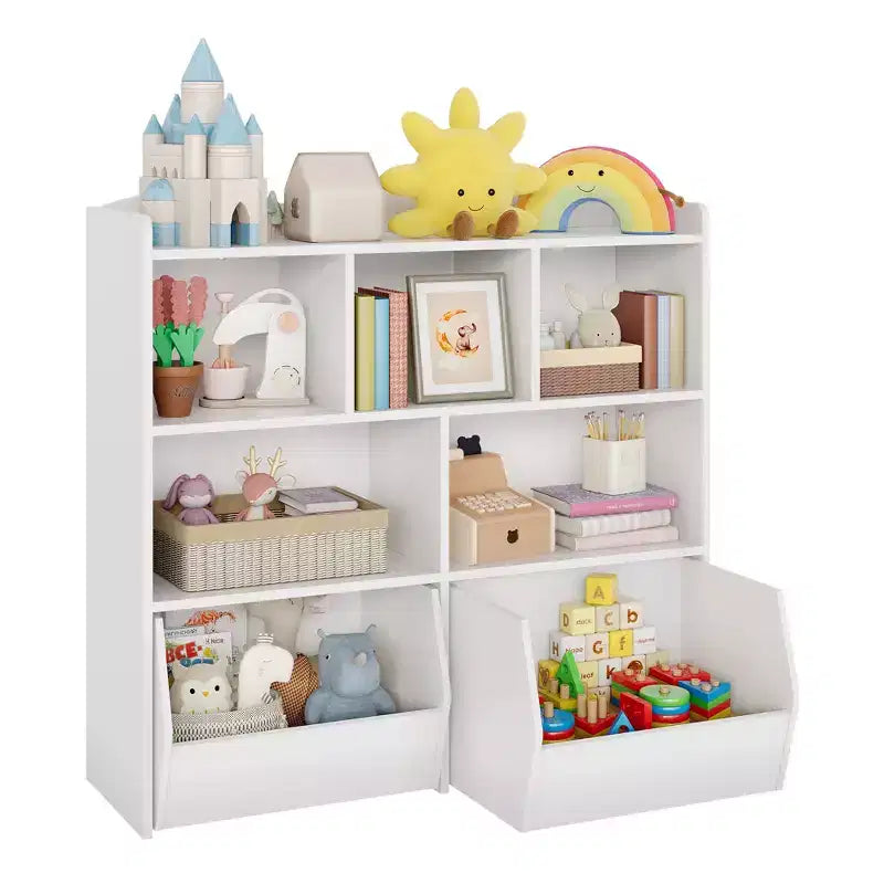 Organisateur de jouets avec 2 tiroirs mobiles, organisateur de jouets avec 5 casiers ouverts, coffre de rangement multifonctionnel pour salle de jeux