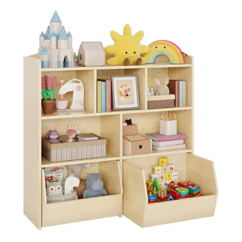 Organisateur de jouets avec 2 tiroirs mobiles, organisateur de jouets avec 5 casiers ouverts, coffre de rangement multifonctionnel pour salle de jeux