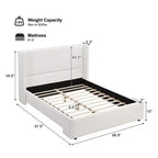 Lit Plateforme Rembourré Élégant avec Tête de Lit Haute à Ailettes, Cadre de Lit Queen/King Size, Blanc - ModernLuxe